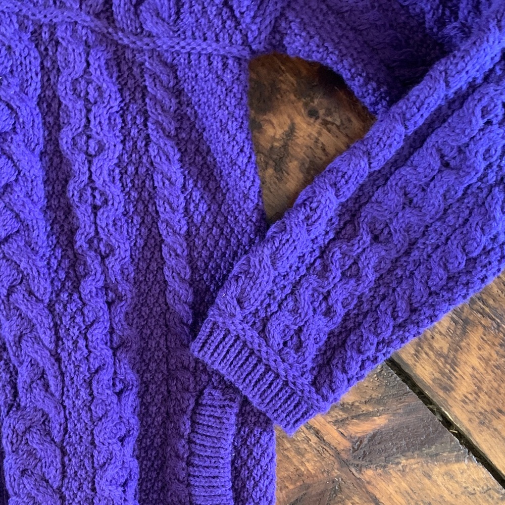 Aran Crafts Purple Cable-Knit Zip Sweater like new worn once - Picture 3 of 5